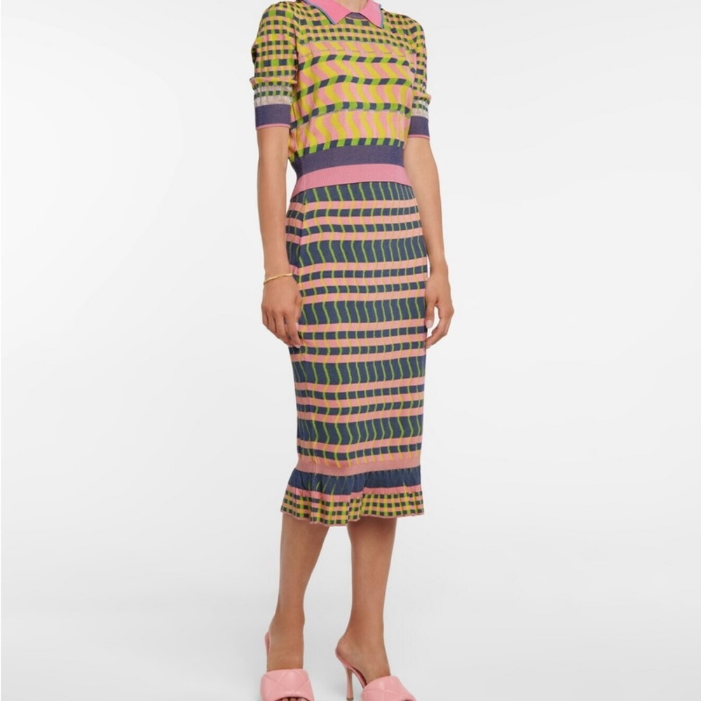 NWT Diane Von Furstenberg Pink and Grey Midi Skirt